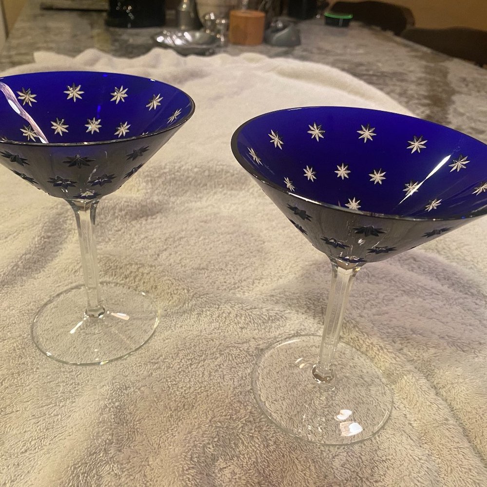 Fabrege' Blue Crystal "Galaxie" Martini glasses ~ NWOT